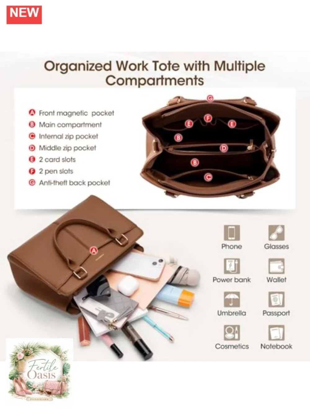 PU Leather Satchel Purse Women Structured Work Handbag Fits iPad Top Handle
